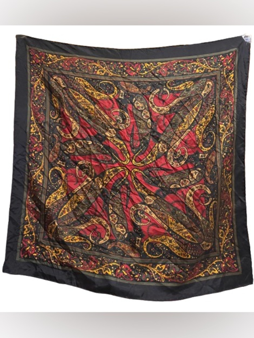 Vintage Silk Scarf Made In England - Heavy Twill Ancient Madder Paisley Foulard - Picture 1 of 6